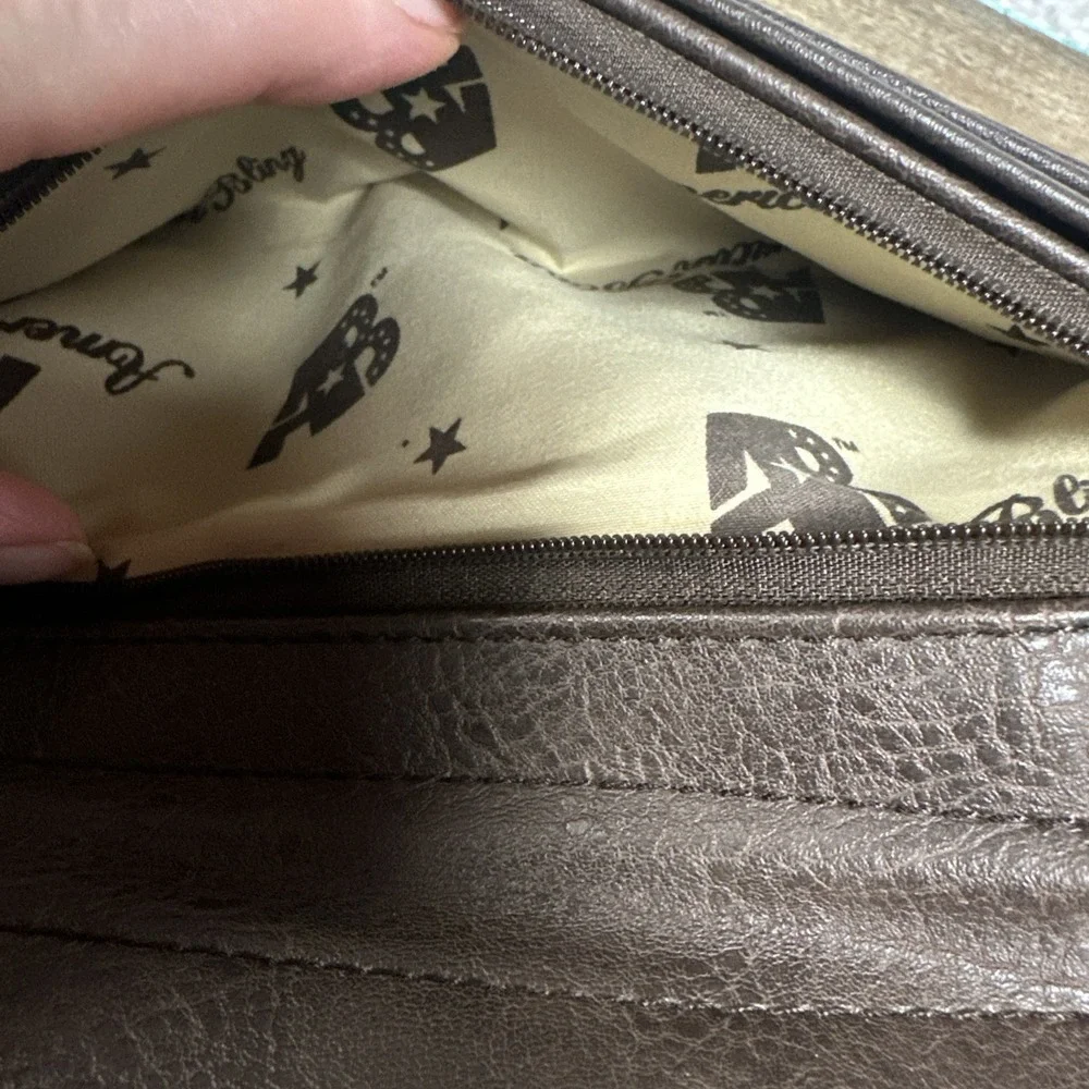 American Bling Clutch Purse Wallet Brown Embroidered Native Design Rhinestone